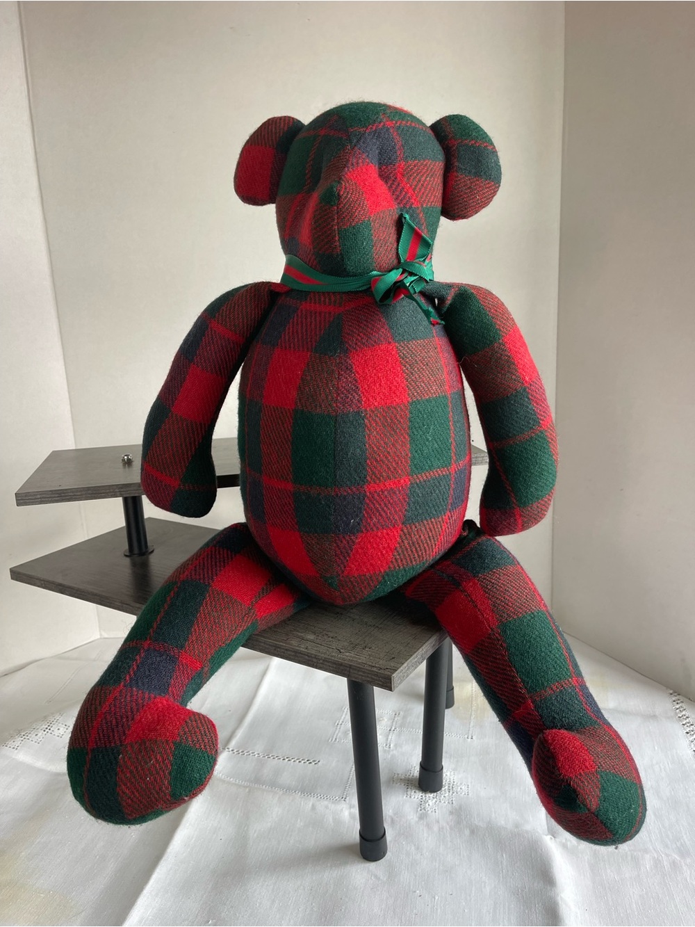 Vintage Christmas Tartan/Plaid Hand-Made Teddy Bear Red/Green/Gold EUC/Well Made